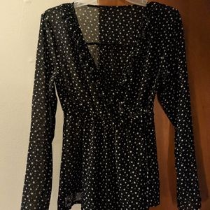 Dark Navy Wrap Shirt with Stars and Ruffles!